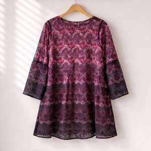 Nanette Lepore "Moody Romance" Purple Floral Chiffon Shift Dress Size 14